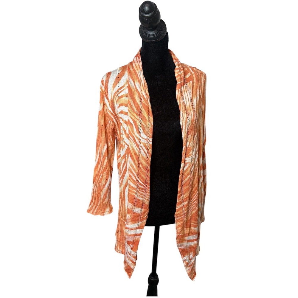 Alberto Makali Y2K BOHO Mesh Open Knit Cardigan Size L Orange Peplum Artsy